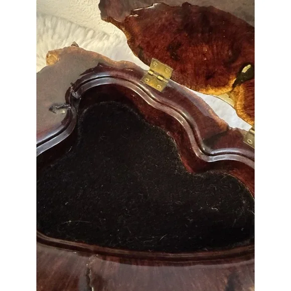 Burl Wood Jewelry Or Trinket Box With Lid Live Edge Deep Color‎ Vintage